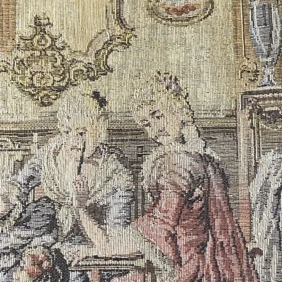 Antique French Woven Tapestry Wall Hanging Victorian Salon Party 34” X 18.5” - Picture 9 of 16